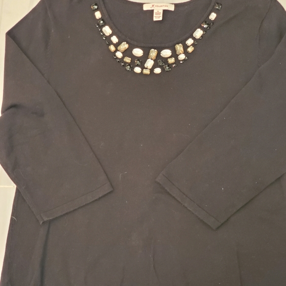 JM Collection Cotton Knit Top w Jeweled Embellishments ~ EUC - Picture 2 of 8